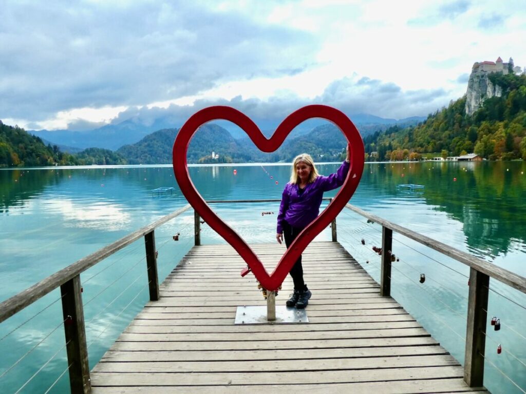 Terry Anzur at Lake Bled, Slovenia heart
