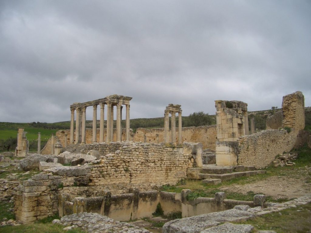 The remains of a Roman city in Dougga, Tunisia