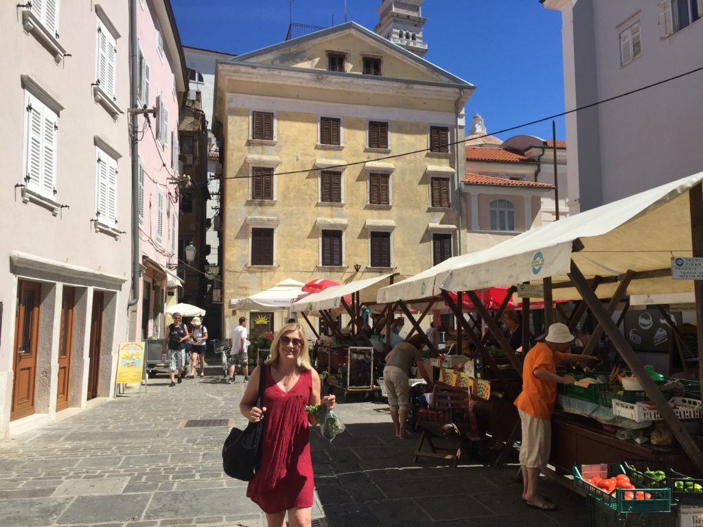 Piran, Slovenia farmers' market in the charming old town