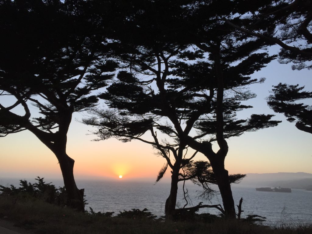 Land's End lookout at sunset in San Francisco.