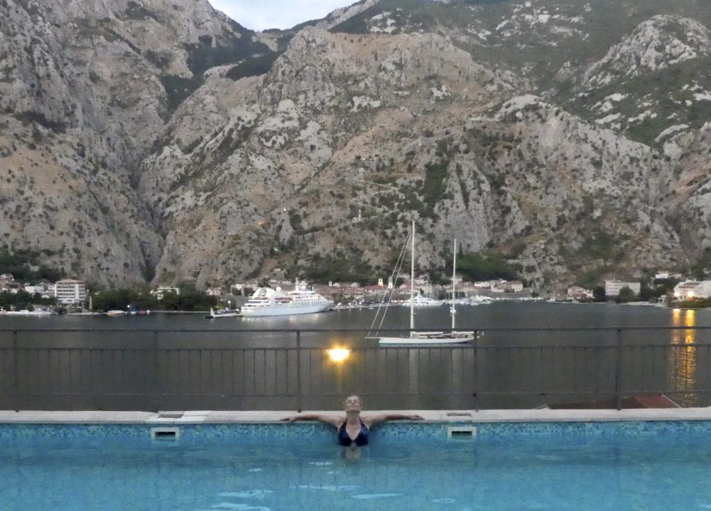 Pool with view of Kotor, Montenegro, Terry Anzur