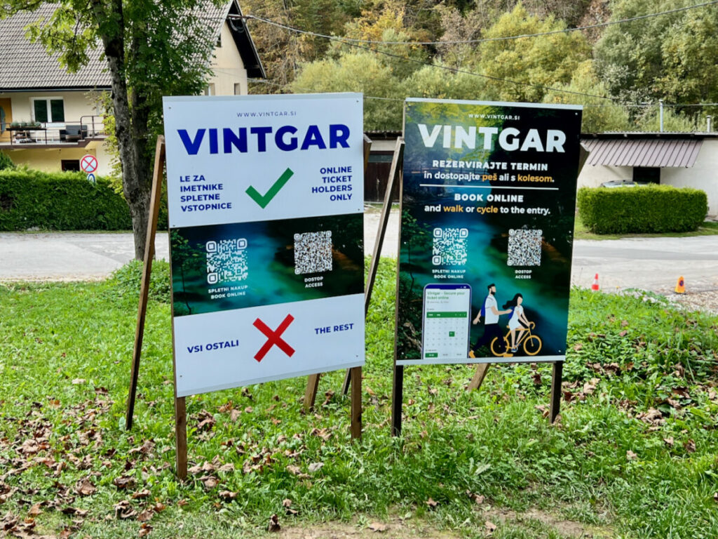 Vintgar Gorge online tickets sign