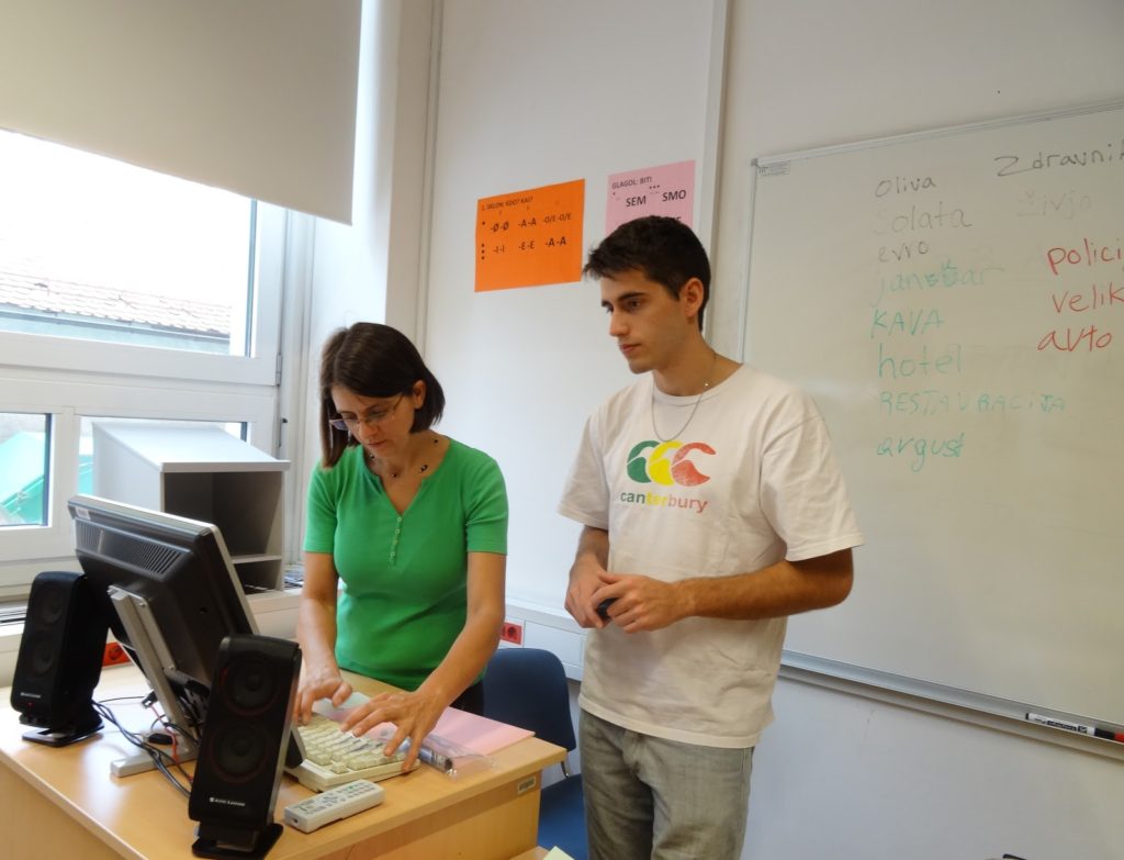 A student from Argentina learning to speak Slovenian with teacher Tanja Jerman.