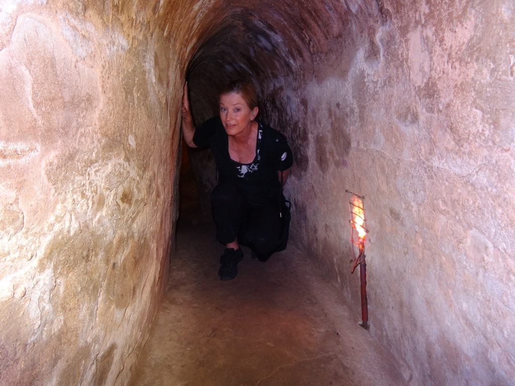Journalist Terry Anzur visits Cu Chi Tunnels, Vietnam.