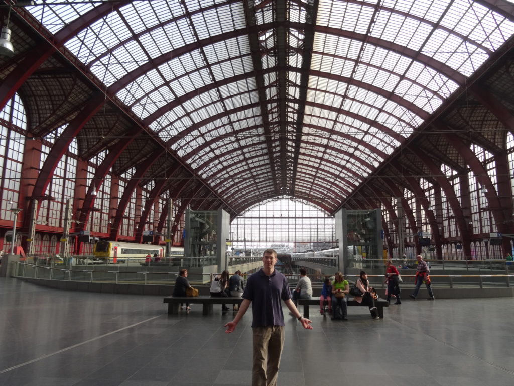 Historic train station in Antwerp Belgium